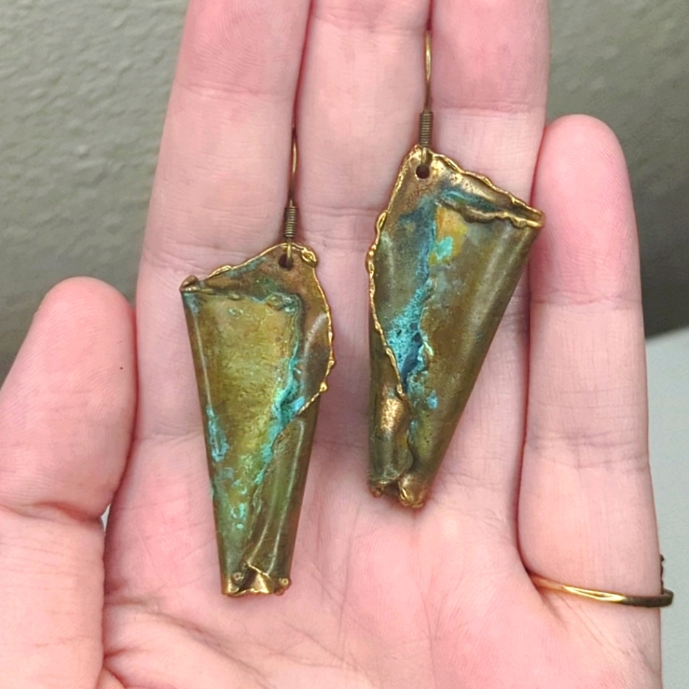 80s Patina Brass Earrings - Picture 6 of 13